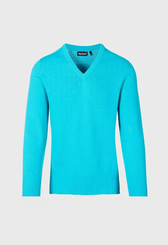 Paul Stuart Sweaters Cotton VNeck Sweater Aqua 8211 Men
