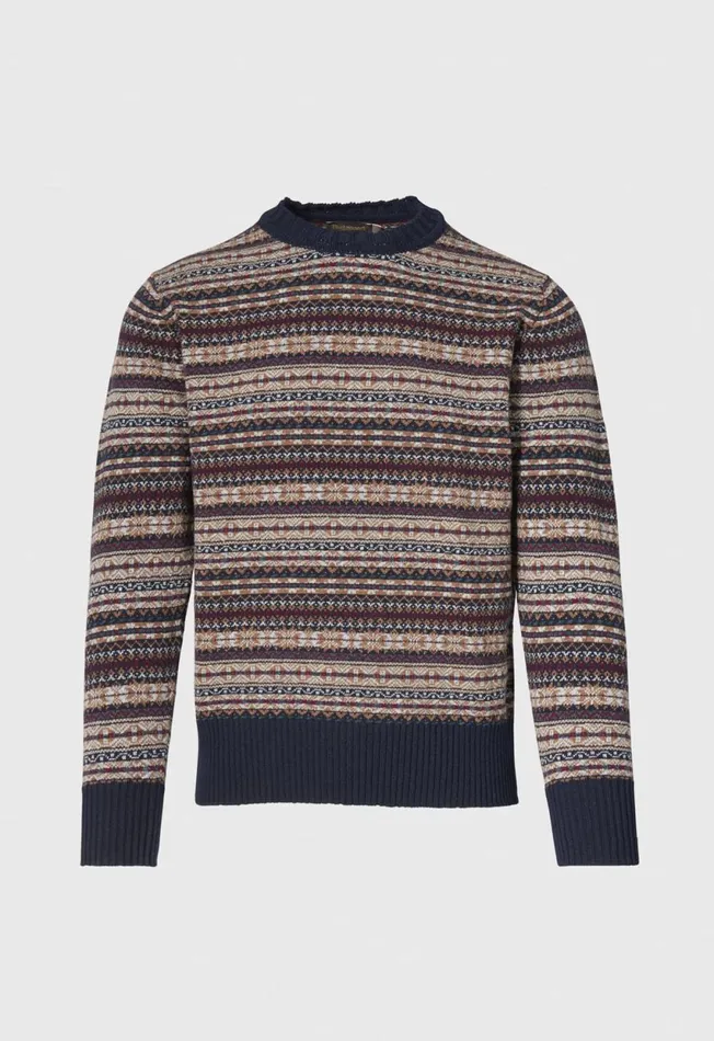 Paul Stuart Sweaters Fair Isle Crewneck Sweater Navy 8211 Men