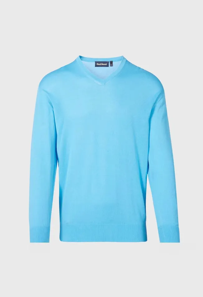 Paul Stuart Sweaters Fine Gauge Cotton VNeck Sweater Iris 8211 Men