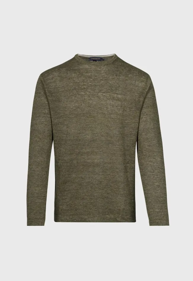 Paul Stuart Sweaters Linen Crewneck Sweater Olive 8211 Men
