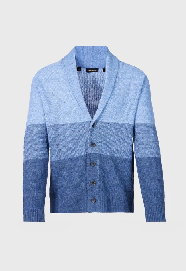 Paul Stuart Sweaters Linen Rice Stitch Dgrad Cardigan Denim 8211 Men