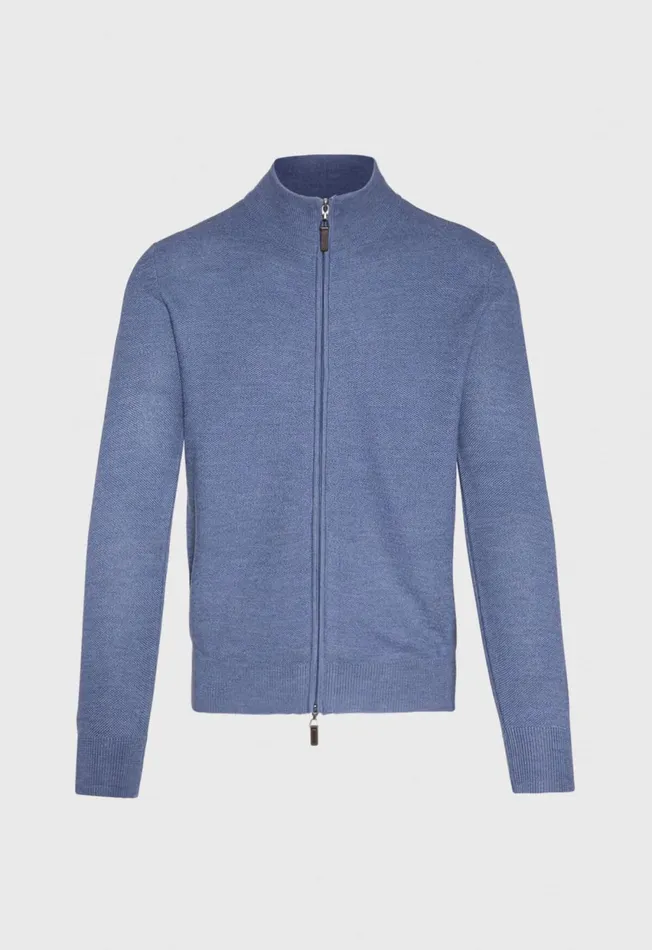 Paul Stuart Sweaters Merino Wool Full Zip Rice Stitch Cardigan Denim 8211 Men