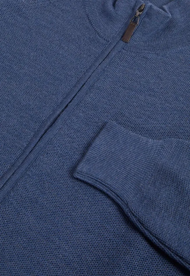 Paul Stuart Sweaters Merino Wool Full Zip Rice Stitch Cardigan Denim 8211 Men