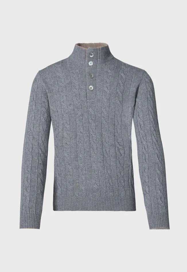 Paul Stuart Sweaters Mock Neck Cable Sweater Grey 8211 Men