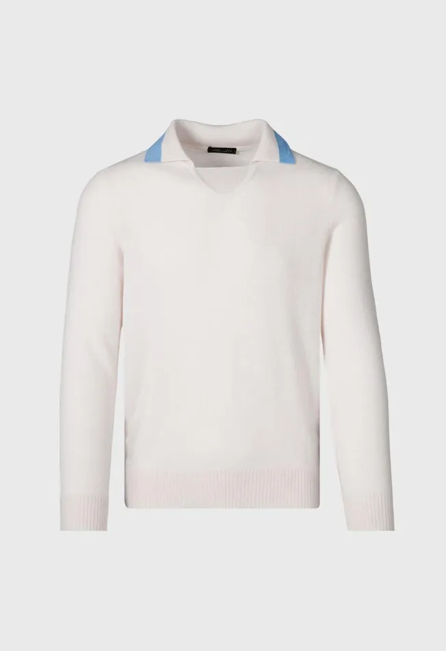 Paul Stuart Sweaters Open Collar Cashmere Sweater Whitelight Blue 8211 Men