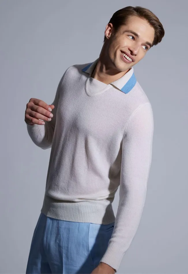Paul Stuart Sweaters Open Collar Cashmere Sweater Whitelight Blue 8211 Men Paul Stuart Sweaters Open Collar Cashmere Sweater Whitelight Blue 8211 Men