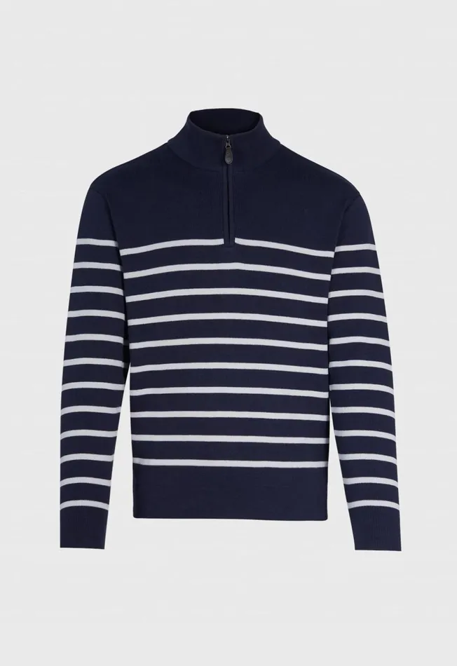 Paul Stuart Sweaters Pima Cotton Striped Quarter Zip Pullover Navywhite 8211 Men