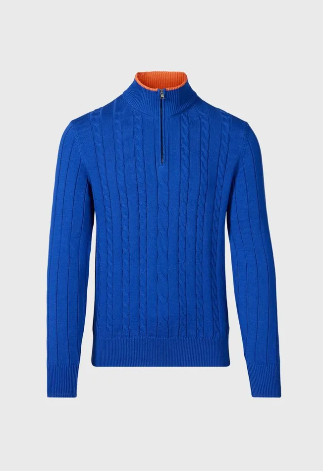 Paul Stuart Sweaters Quarter Zip Cable Knit Sweater Blueorange 8211 Men