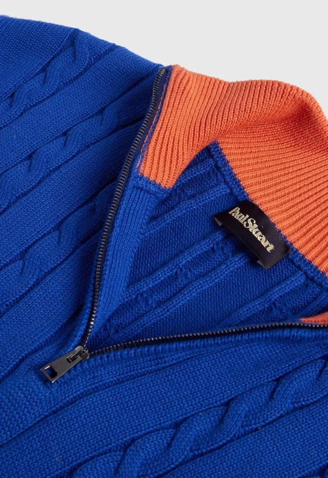 Paul Stuart Sweaters Quarter Zip Cable Knit Sweater Blueorange 8211 Men Paul Stuart Sweaters Quarter Zip Cable Knit Sweater Blueorange 8211 Men