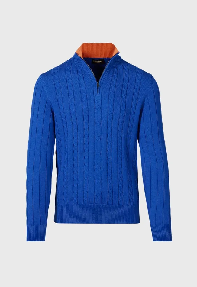 Paul Stuart Sweaters Quarter Zip Cable Knit Sweater Blueorange 8211 Men Paul Stuart Sweaters Quarter Zip Cable Knit Sweater Blueorange 8211 Men