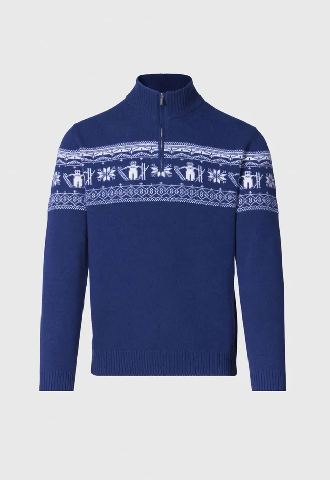 Paul Stuart Sweaters Ski Motif Quarter Zip Sweater Navy 8211 Men