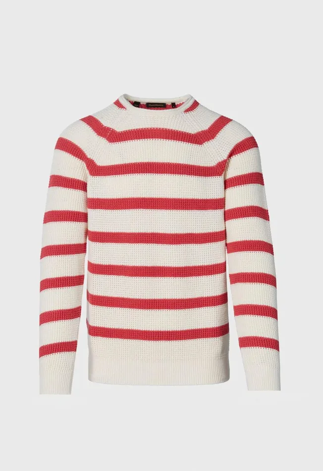 Paul Stuart Sweaters Striped Cotton Crewneck Sweater Bluecream 8211 Men
