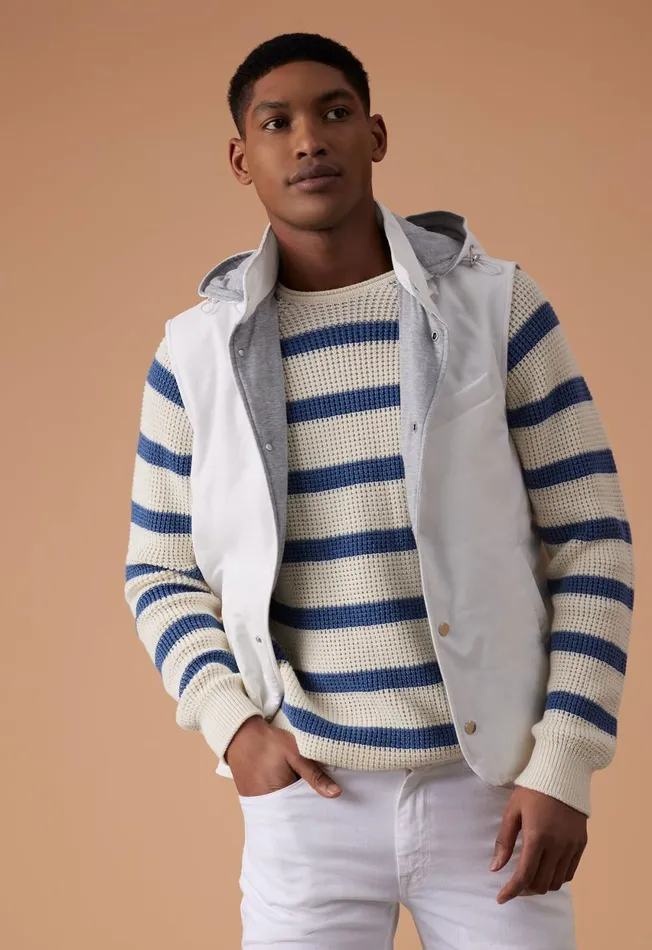 Paul Stuart Sweaters Striped Cotton Crewneck Sweater Bluecream 8211 Men Paul Stuart Sweaters Striped Cotton Crewneck Sweater Bluecream 8211 Men