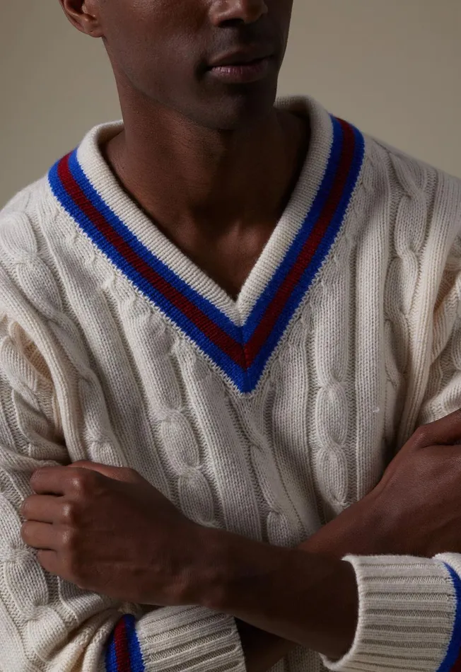 Paul Stuart Sweaters Striped VNeck Tennis Sweater White 8211 Men Paul Stuart Sweaters Striped VNeck Tennis Sweater White 8211 Men