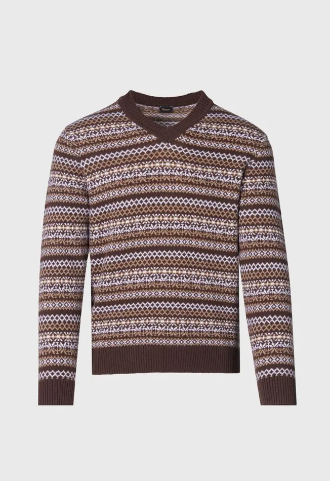 Paul Stuart Sweaters Wool and Cashmere Fair Isle VNeck Sweater Dark Brown 8211 Men Paul Stuart Sweaters Wool and Cashmere Fair Isle VNeck Sweater Dark Brown 8211 Men