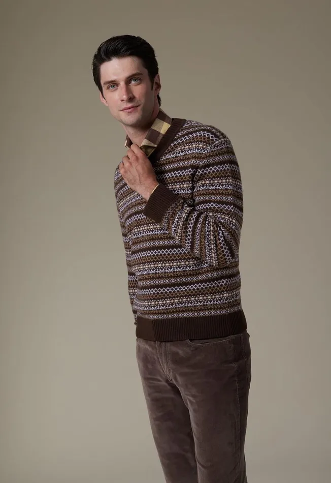 Paul Stuart Sweaters Wool and Cashmere Fair Isle VNeck Sweater Dark Brown 8211 Men Paul Stuart Sweaters Wool and Cashmere Fair Isle VNeck Sweater Dark Brown 8211 Men