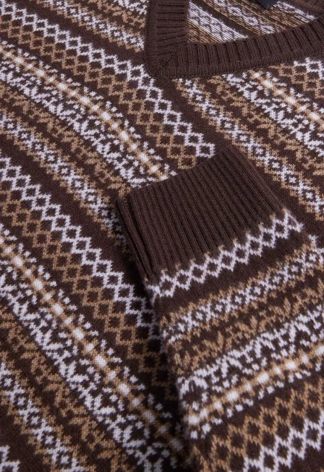 Paul Stuart Sweaters Wool and Cashmere Fair Isle VNeck Sweater Dark Brown 8211 Men Paul Stuart Sweaters Wool and Cashmere Fair Isle VNeck Sweater Dark Brown 8211 Men