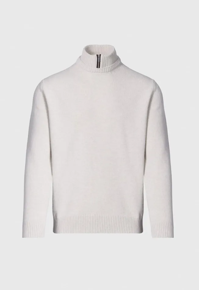 Paul Stuart Sweaters Wool and Cashmere Mock Neck Zip Sweater Cream 8211 Men