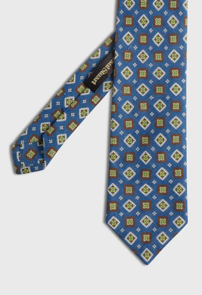 Paul Stuart Ties and Pocket Squares Printed Linen Medallion Tie Blue 8211 Men