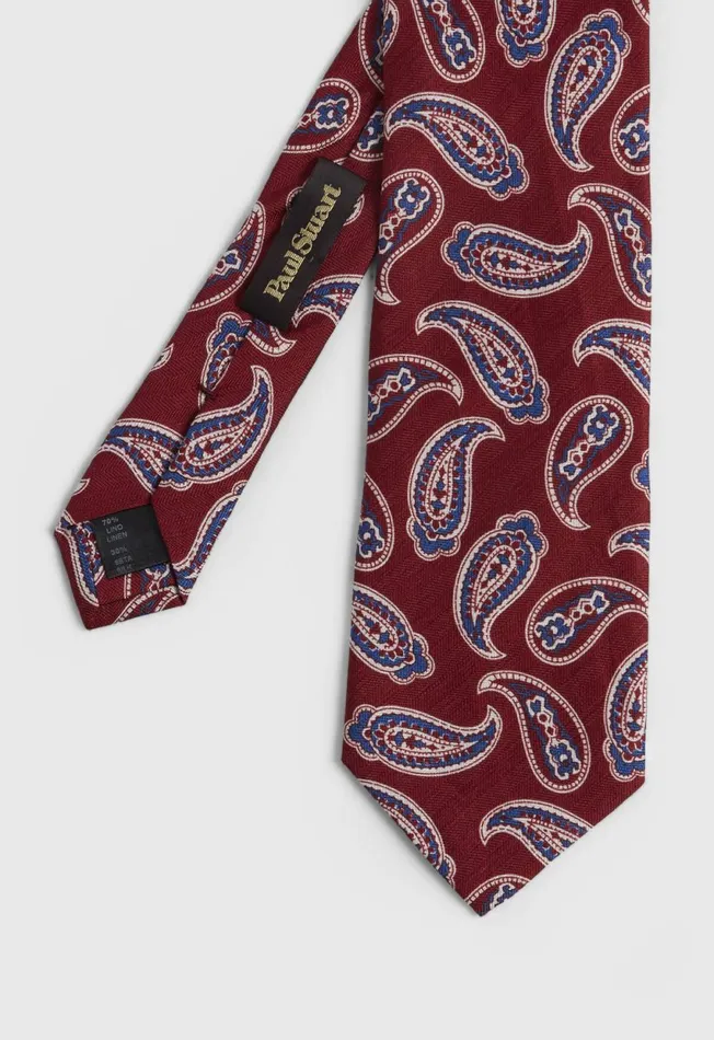 Paul Stuart Ties Linen and Silk Summer Paisley Tie Blue 8211 Men