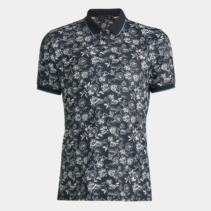 Peony Sketch Banded Sleeve Tech Jersey Polo Lead Men GFORE Tops