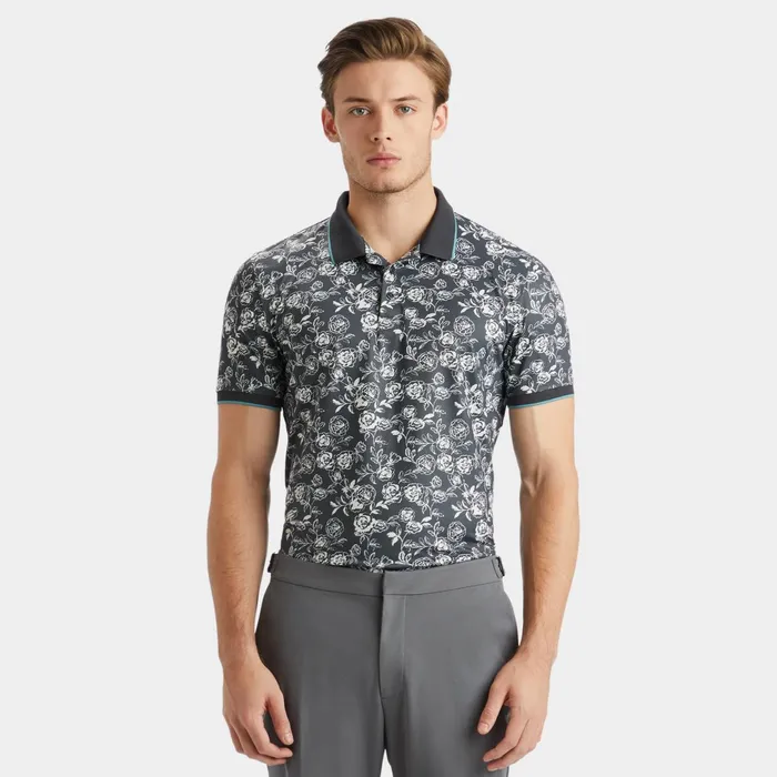 Peony Sketch Banded Sleeve Tech Jersey Polo Lead Men GFORE Tops