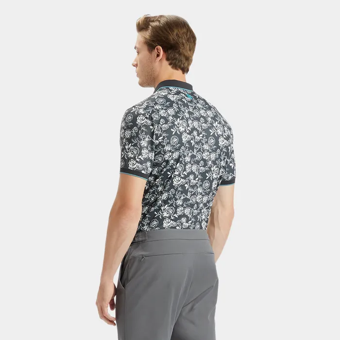 Peony Sketch Banded Sleeve Tech Jersey Polo Lead Men GFORE Tops