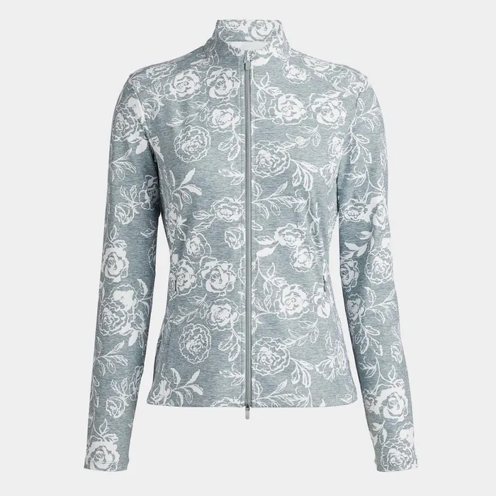 Peony Sketch Tech Interlock Full Zip Layer Heather Grey Women GFORE Tops