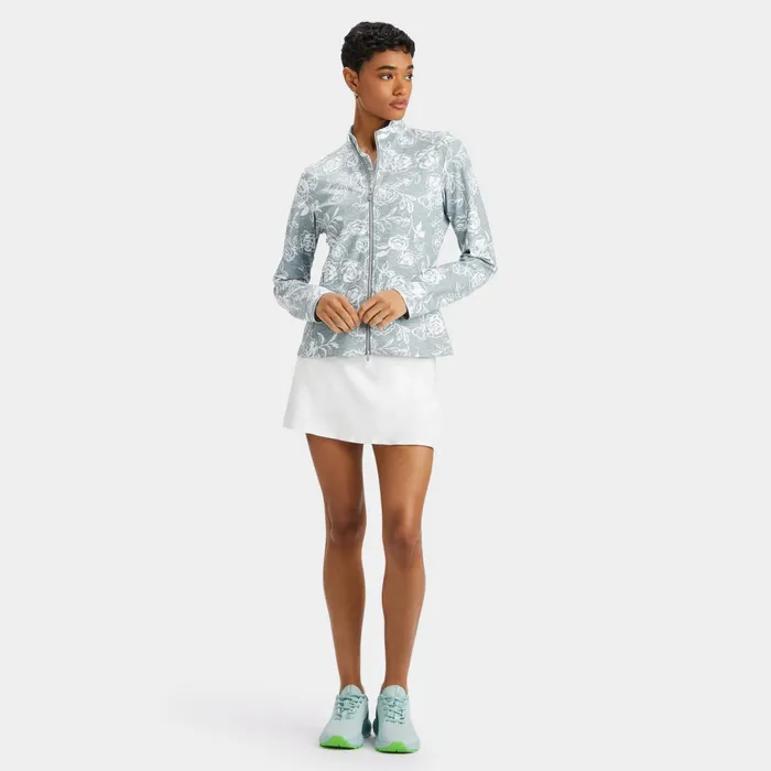 Peony Sketch Tech Interlock Full Zip Layer Heather Grey Women GFORE Tops