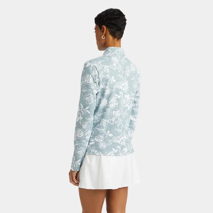 Peony Sketch Tech Interlock Full Zip Layer Heather Grey Women GFORE Tops