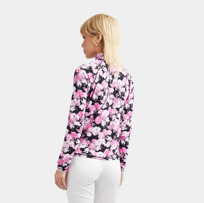 Photo Floral Silky Tech Nylon Ruched Quarter Zip Pullover Onyx Women GFORE Tops