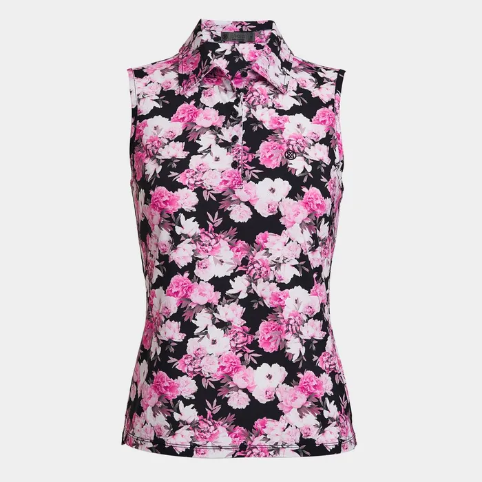 Photo Floral Silky Tech Nylon Sleeveless Polo Onyx Women GFORE Tops