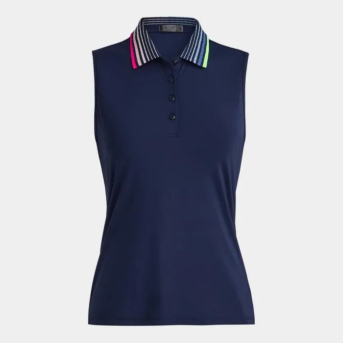 Pleated Contrast Collar Silky Tech Nylon Sleeveless Polo Twilight Women GFORE Tops Pleated Contrast Collar Silky Tech Nylon Sleeveless Polo Twilight Women GFORE Tops