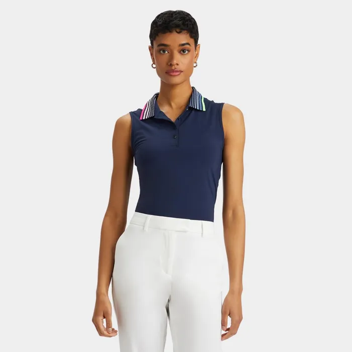 Pleated Contrast Collar Silky Tech Nylon Sleeveless Polo Twilight Women GFORE Tops