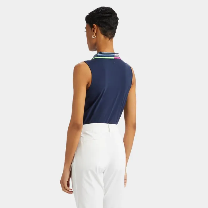Pleated Contrast Collar Silky Tech Nylon Sleeveless Polo Twilight Women GFORE Tops