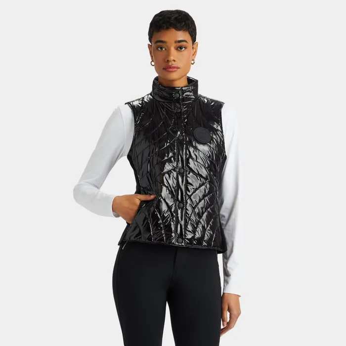 Quilted Nylon Coated Merino WoolLined Snap Vest Onyx Women GFORE Outerwear