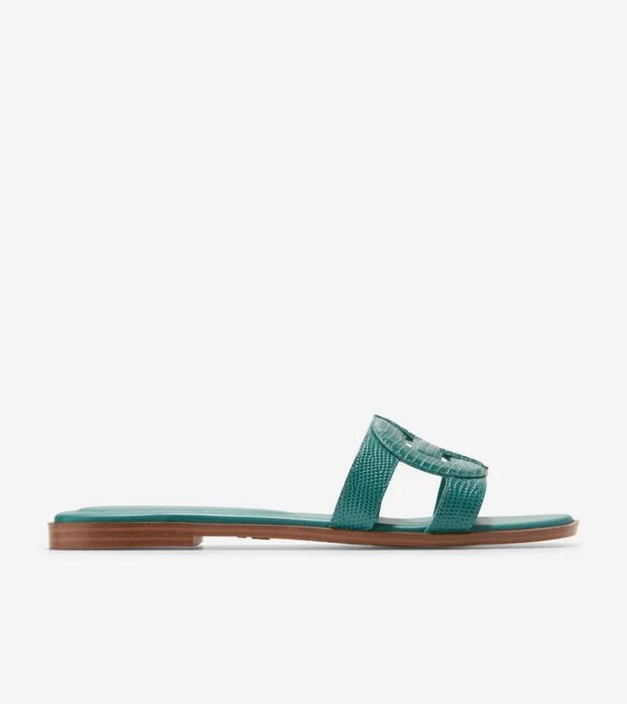 Sandals Women Cole Haan Chrisee Slide Sandals Green Lizard Print