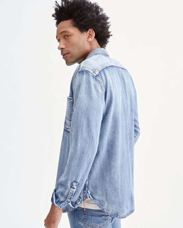 Shirts Men 7 For All Mankind Indigo Selvedge Shirt In Stone Wash