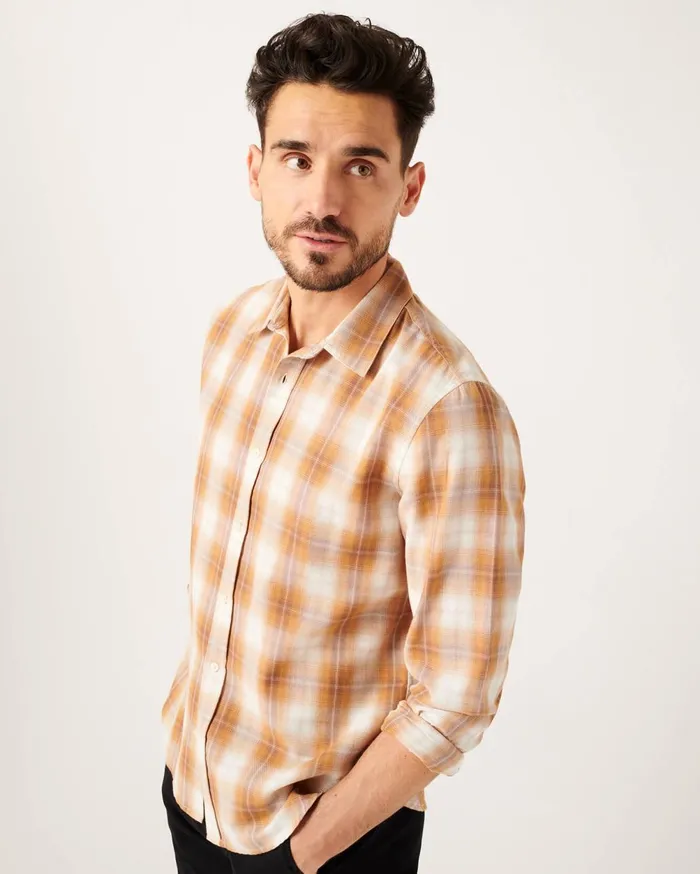 Shirts Men 7 For All Mankind Long Sleeve Plaid Shirt In Yellow White Plaid