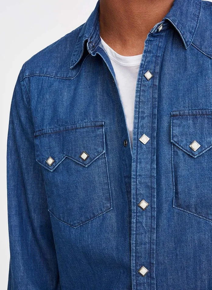 Shirts Men 7 For All Mankind Sawtooth Pocket Shirt In Medium Indigo