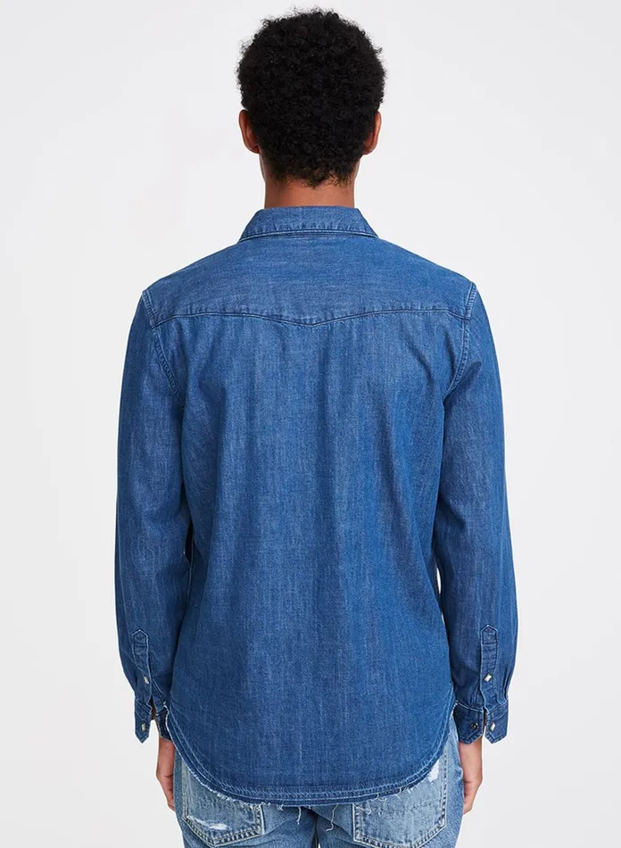 Shirts Men 7 For All Mankind Sawtooth Pocket Shirt In Medium Indigo
