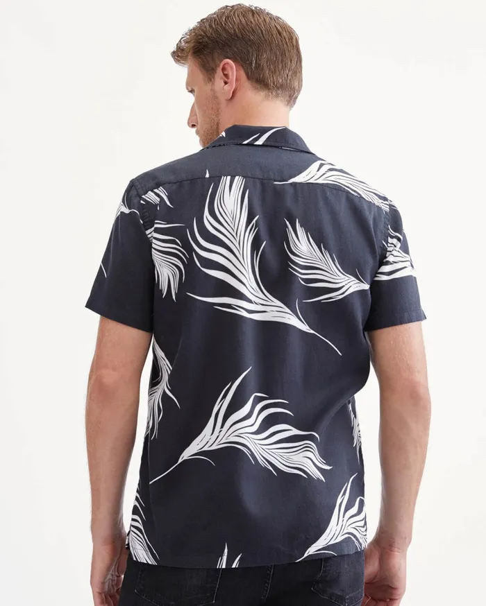 Shirts Men 7 For All Mankind Short Sleeve Camp Collar Shirt In Black 038 White