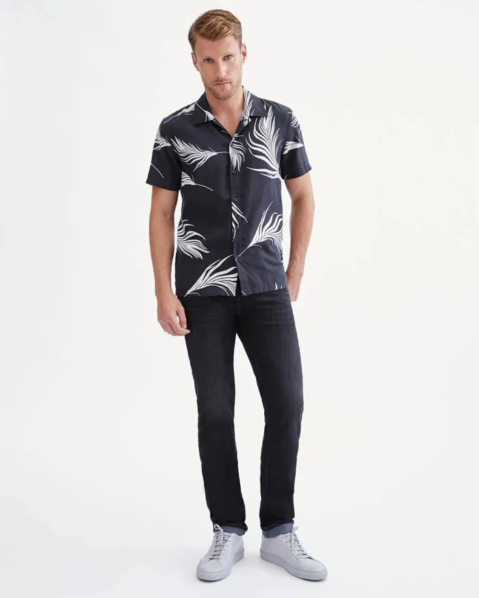 Shirts Men 7 For All Mankind Short Sleeve Camp Collar Shirt In Black 038 White