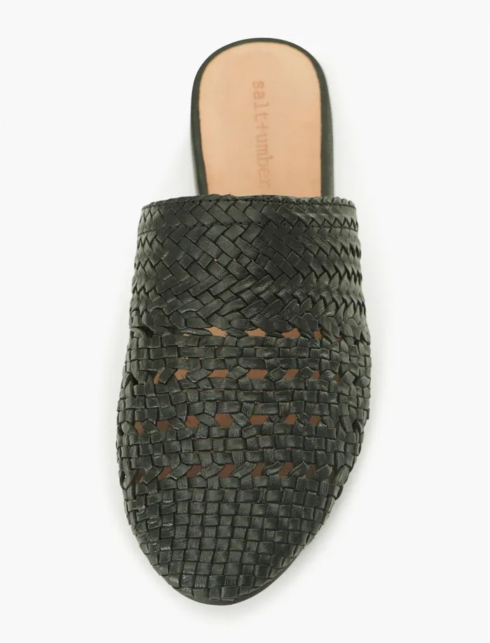 Shoes Women Lucky Brand Salt Umber Lily Leather Flat Slides Black