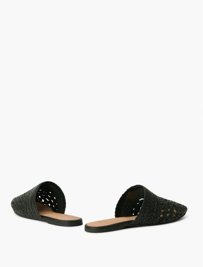 Shoes Women Lucky Brand Salt Umber Lily Leather Flat Slides Black