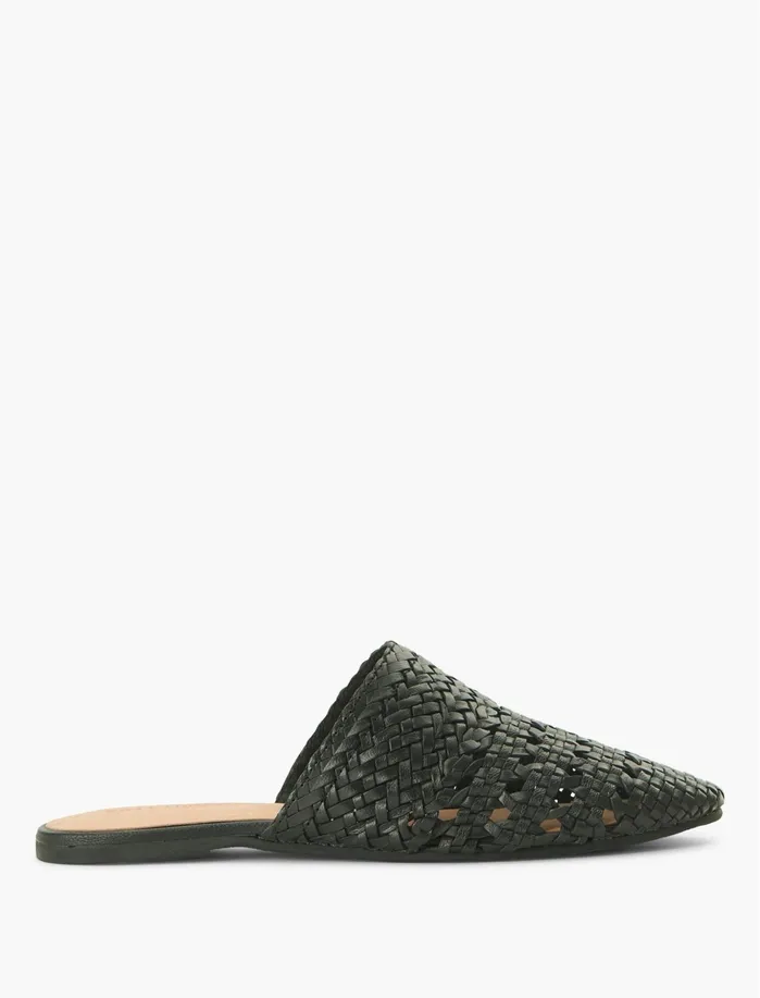 Shoes Women Lucky Brand Salt Umber Lily Leather Flat Slides Black