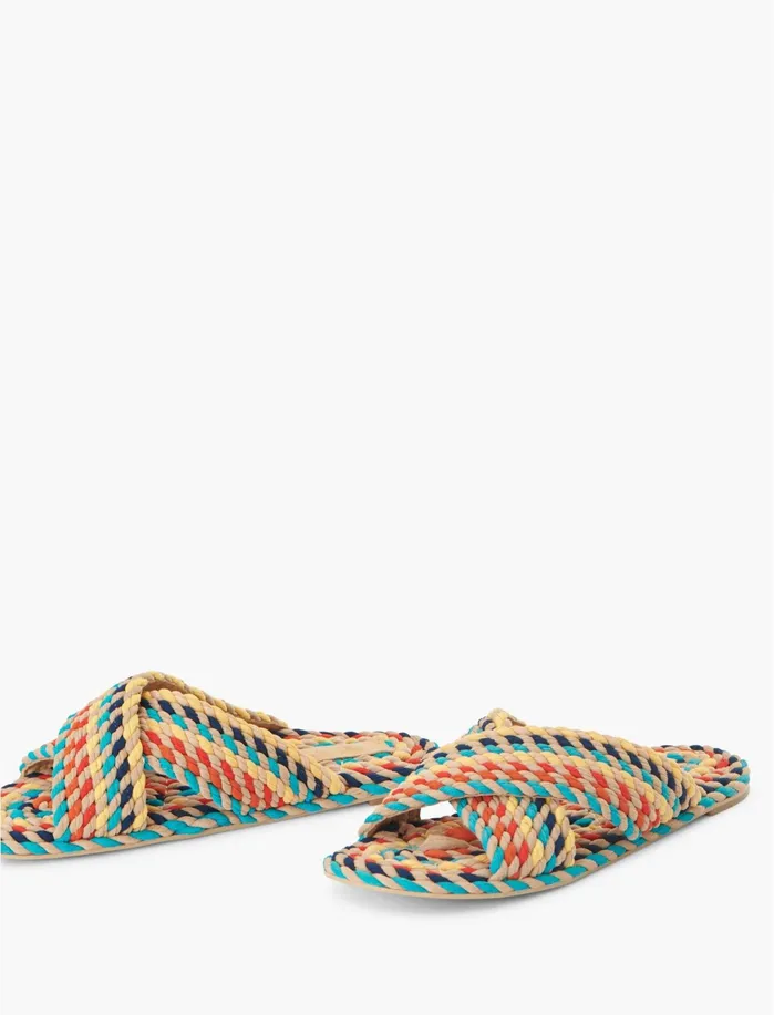 Shoes Women Lucky Brand Salt Umber Saraya Woven Flat Slides Multi