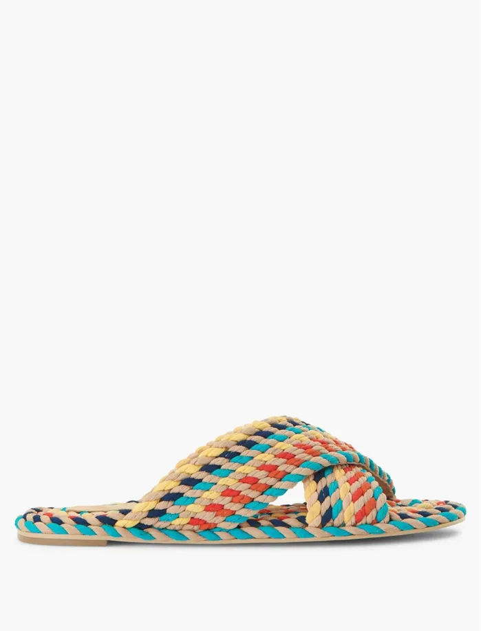 Shoes Women Lucky Brand Salt Umber Saraya Woven Flat Slides Multi