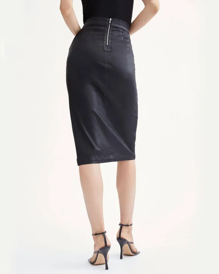 Shorts 038 Skirts Women 7 For All Mankind Bair Pencil Skirt With Side Slit In Coated Black