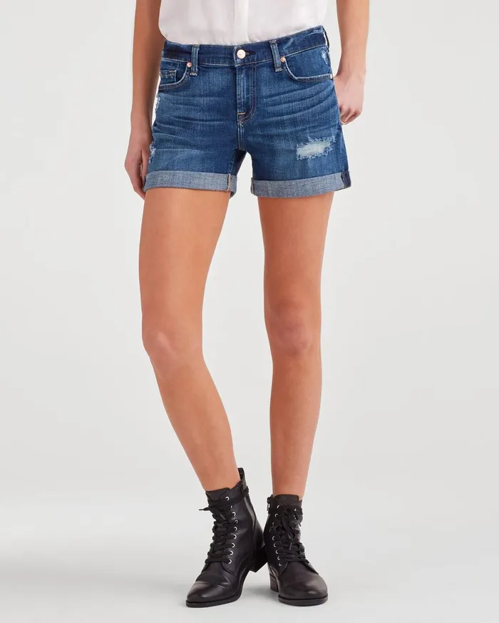 Shorts 038 Skirts Women 7 For All Mankind Mid Roll Short With Destroy In Broken Twills Desert Trails
